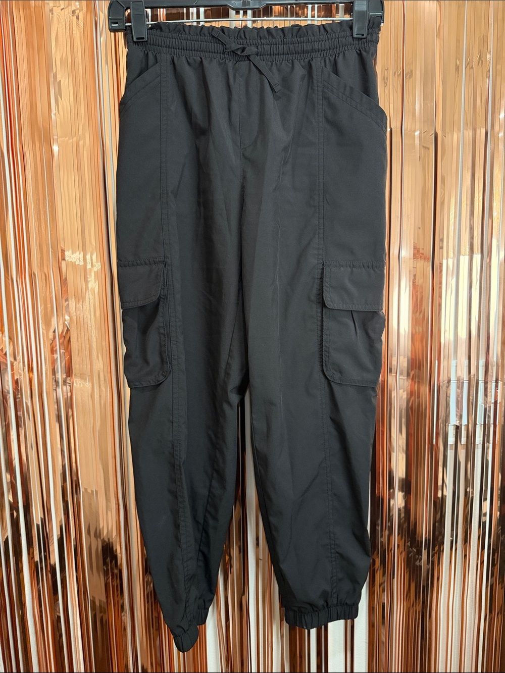 Kids Black Cargo Joggers with Drawstring Waist Youth L 10/12
